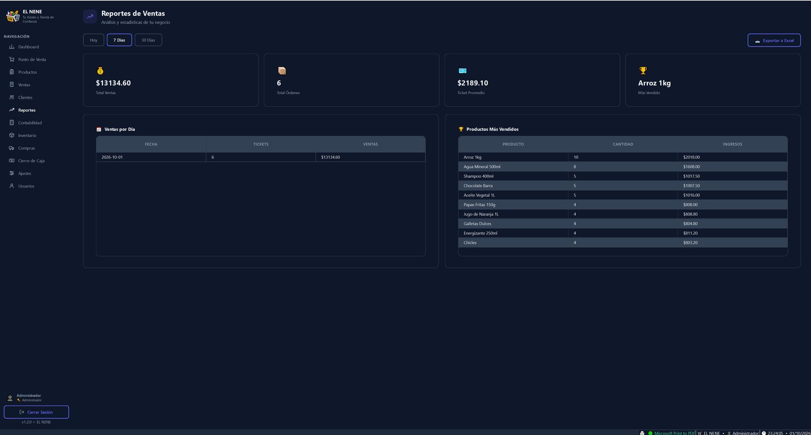 Pantalla de reportes de ventas de NexoPOS